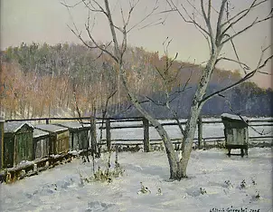 Wojciech Górecki - Winter landscape with beehives