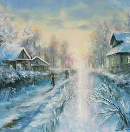 Marina Kozlowska, «Зимнее утро»., Масляная картина - холст, 55 x 40