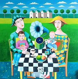 Mirosław Nowiński, Winyl love generation , Obraz akrylowy - płótno, 110 x 110