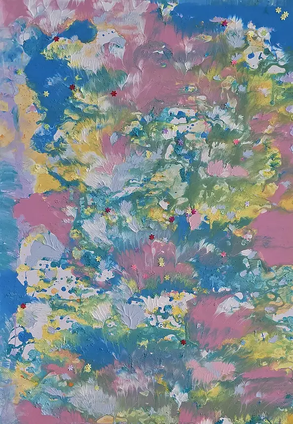 Ewa Mościszko, Composizione primaverile su tela 100x70x1 cm kzady, Dipinto acrilico - tela, 70 x 100
