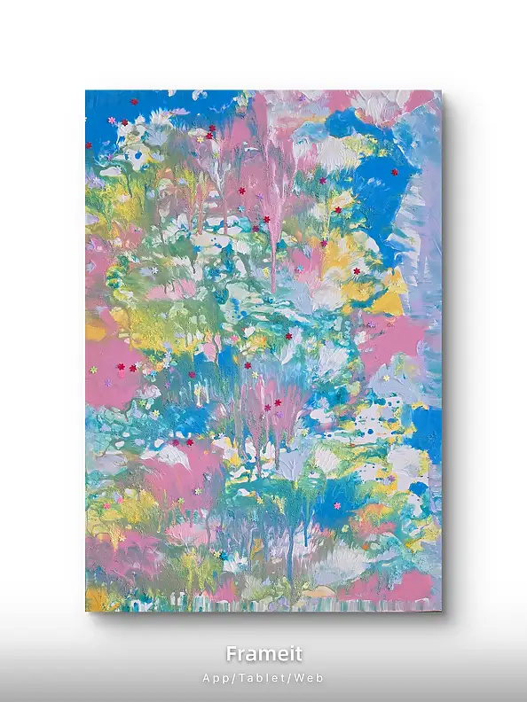 Ewa Mościszko, Composizione primaverile su tela 100x70x1 cm kzady, Dipinto acrilico - tela, 70 x 100