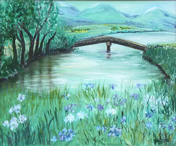 Jadwiga Rudnicka - Spring landscape with bridge