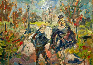 Marcin Stępniowski, Spring. Park. Walk., Oil painting - panel, 100 x 70