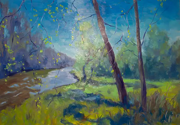 Marcin Stępniowski, Spring on the river., Oil painting - board, 100 x 70