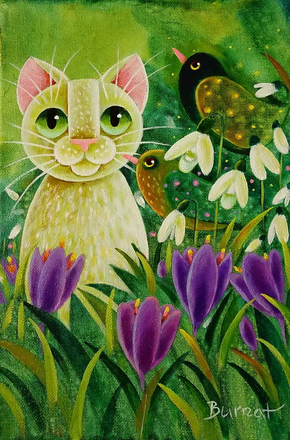 Wiesława Burnat, Wiosna, Obraz akrylowy - płótno, 20 x 30
