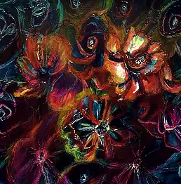 Marzena Salwowska, Wirbelnde Rosen/Gras und Blumen, Acrylgemälde - Papier, 42 x 30
