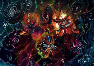 Marzena Salwowska, Wirbelnde Rosen/Gras und Blumen, Acrylgemälde - Papier, 42 x 30