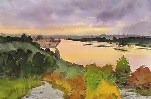 Krzysztof Michalski, Vistule, vue depuis Albrechtówka, Aquarelles - papier, 56 x 38