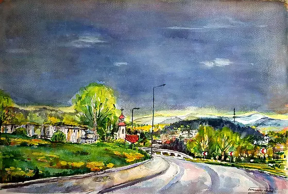 Bernadeta Nowak - Wjazd do mojego miasta - w tle Karkonosze