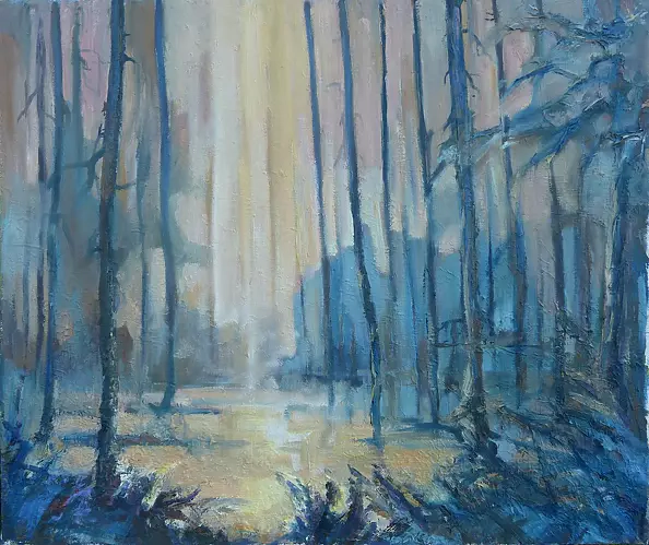 Mariusz Iljasiuk - Wnętrze lasu - XVII - Wieczór nad leśnym rozlewiskiem