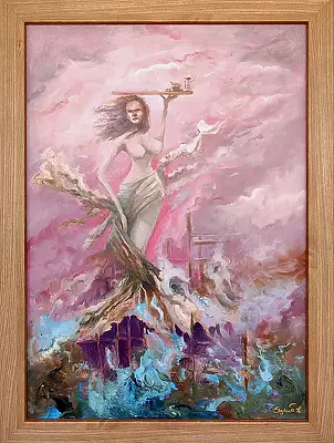 Marcin Szywała, Wolność czyli papierowe wiadomości z różowego nieba, Obraz olejny - płyta, 50 x 70