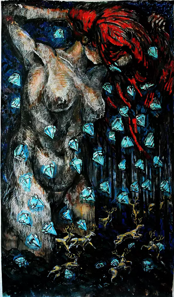 Drozdova Mariia - Woman kills deers diamonds falling from her hair