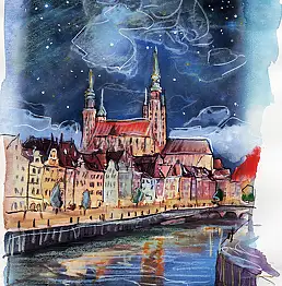 Jena Polak, Wrocław nocą, Akwarele - papier, 20 x 30
