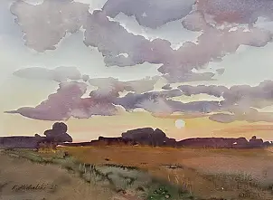 Krzysztof Michalski, Lever de soleil sur Grabówki, Aquarelles - papier, 38 x 28