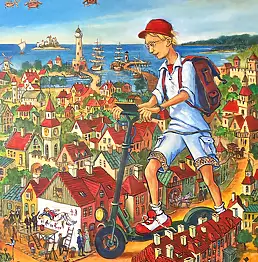 Andrzej Karpiński, Современный Гулливер, Масляная картина - холст, 50 x 70