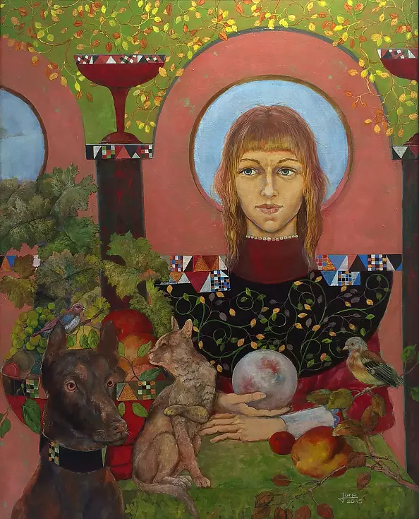 Jerzy Plucha - "Among friends", egg tempera
