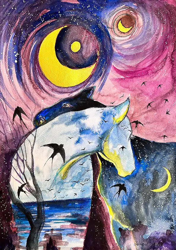 Adriana Laube, "Accompagnati nella notte", Acquerelli, Altre, Inchiostro - carta, 30 x 42
