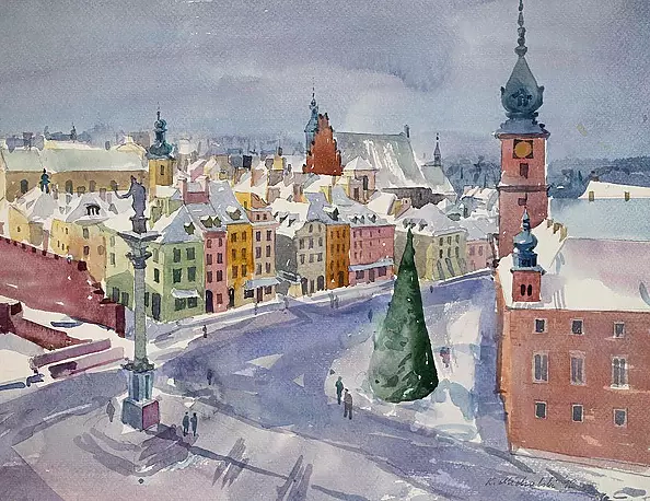 Krzysztof Michalski - W-wa. Plac Zamkowy zimą.