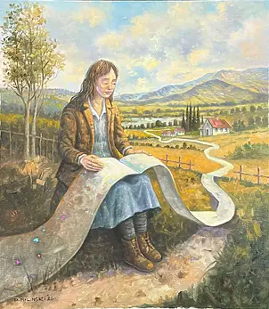 Dariusz Miliński, Wyczytująca pejzaż, Obraz olejny - płótno, 70 x 80