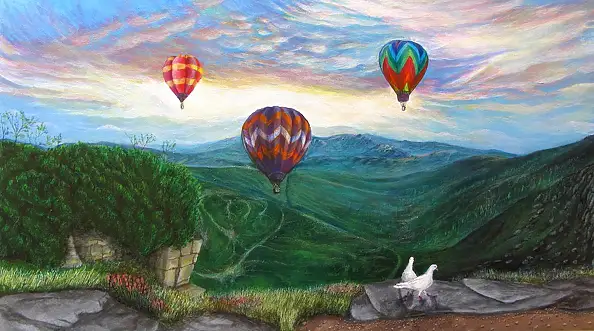 Krzysztof Polaczenko, Le colline 2015, Dipinto acrilico, Acquerelli - pannello, 39 x 69