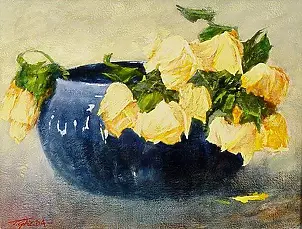 Tadeusz Gazda - Yellow roses in a bowl