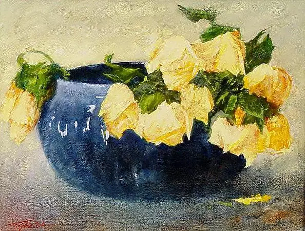 Tadeusz Gazda - Yellow roses in a bowl