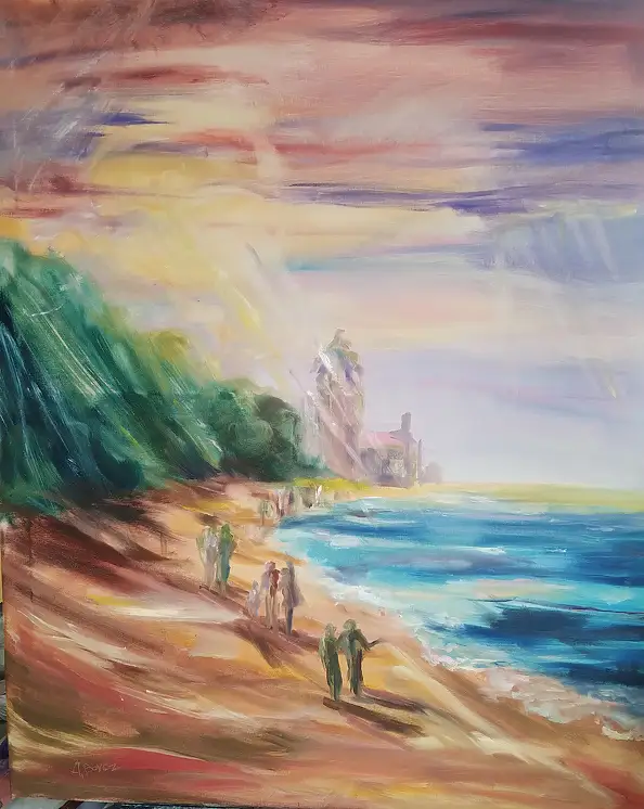 Anna Borcz, COSTA OCCIDENTALE IN RIVA AL MARE, Quadro a olio - tela, 100 x 110