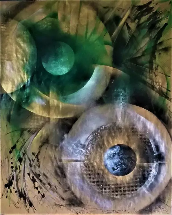 Janusz Wosiek - GREEN-BLACK DOUBLE ARRANGEMENT IN GOLD