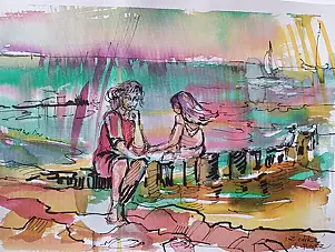 Anna Borcz, CON MIA FIGLIA, Acquerelli - carta, 40 x 30
