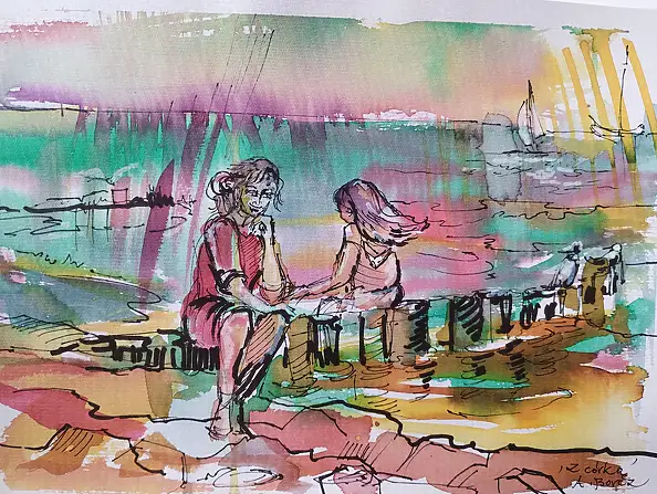 Anna Borcz, CON MIA FIGLIA, Acquerelli - carta, 40 x 30