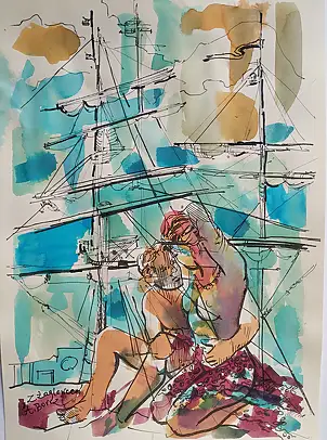 Anna Borcz, CON UNA NAVE A VELA, Acquerelli, Inchiostro - carta, 30 x 40