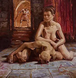 Dariusz Kaleta, Z cyklu Mój Antyk - epizod II Labirynt, Obraz olejny - karton/tektura, 100 x 70