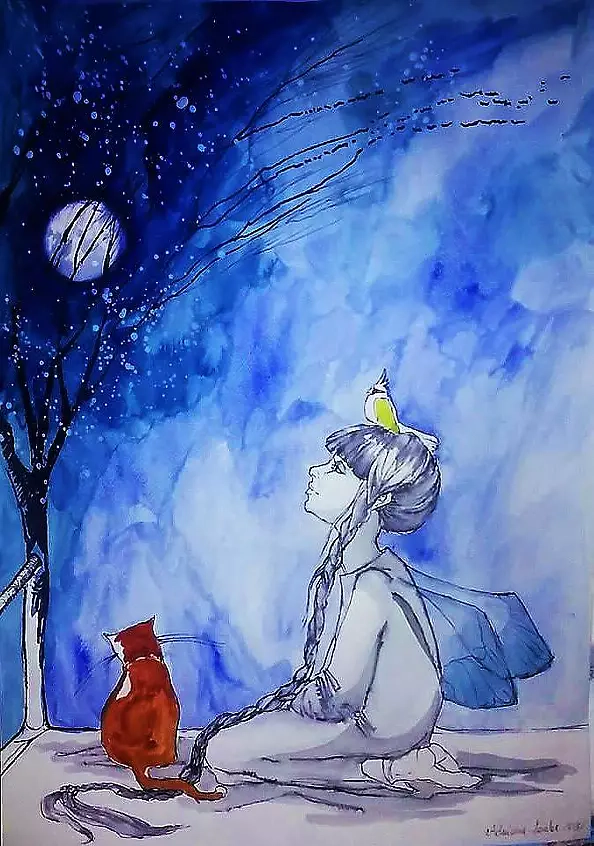 Adriana Laube - Z papugą na głowie