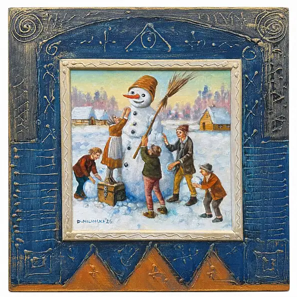Dariusz Miliński, Divertimento sulla neve, Quadro a olio - tela, 30 x 30