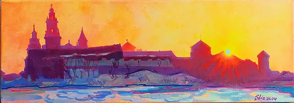 Anastasiia Kurkova, Zachodnia mgiełka, Obraz olejny - płótno, 50 x 18