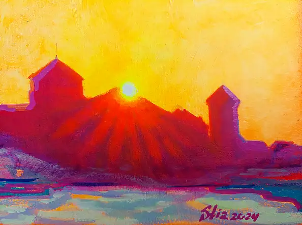 Anastasiia Kurkova, Zachodnia mgiełka, Obraz olejny - płótno, 50 x 18