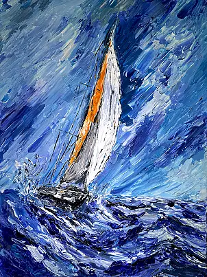 Grzegorz Zalewski, Sailing Ship – Acrylic Painting Impasto, Impasto, Acrylic painting - canvas, 40 x 50