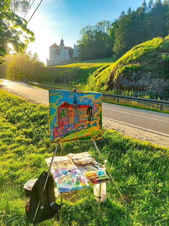 Anastasiia Kurkova, Zamek Pieskowa Skała, Obraz olejny - płótno, 70 x 60