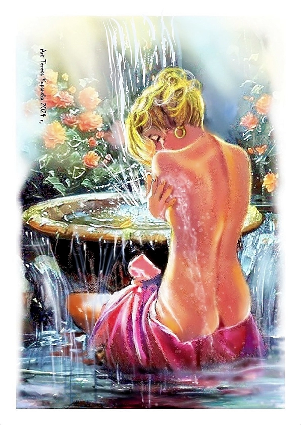 Teresa Kopańska - "Zasłuchana w nieustanny pluskający szept wody"  (akwarela )