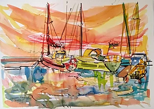 Anna Borcz - Green sailboat