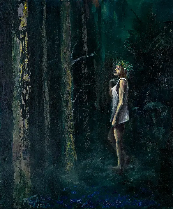 Ryszard Tyszkiewicz, Zielone sanktuarim, Obraz olejny - płyta, 30 x 36