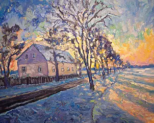 Marcin Stępniowski - "Zima, droga za miastem. Efekt światła i śniegu"