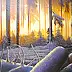 Jacek Łoziński - L'hiver dans le pétrole de la forêt sur toile 100 / 80cm.