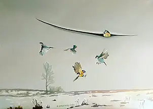 Grzegorz Ziółkowski, Zimowe ptaki, Obraz olejny - płótno, 70 x 50
