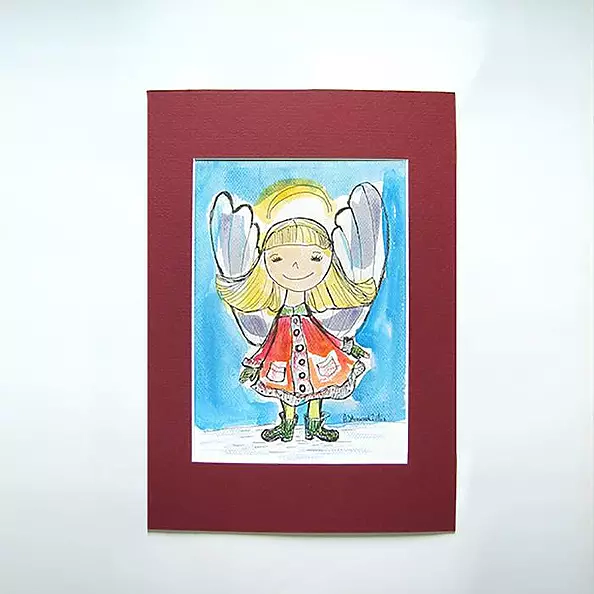 Anna Skowronek - Winter angel, watercolor, hand painted picture