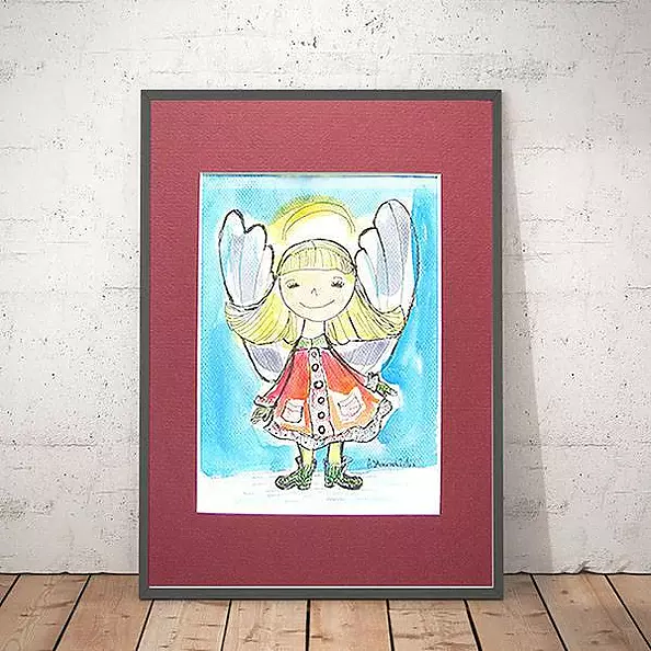 Anna Skowronek - Winter angel, watercolor, hand painted picture