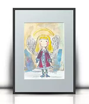 Anna Skowronek - Winter angel, watercolor, hand painted picture