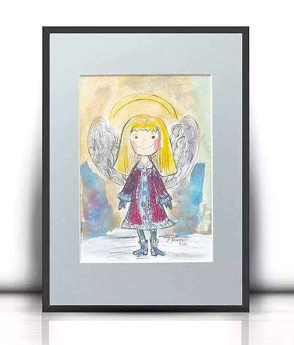 Anna Skowronek - Winter angel, watercolor, hand painted picture