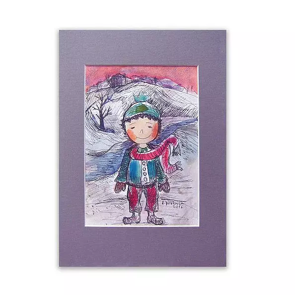 Anna Skowronek - Winter boy, hand-painted illustration for children