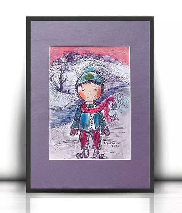 Anna Skowronek - Winter boy, hand-painted illustration for children